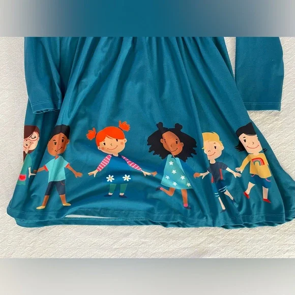 Millie Loves Lily Teal Twirl Dress with Friendship design on the Skirt - Picture 4 of 5